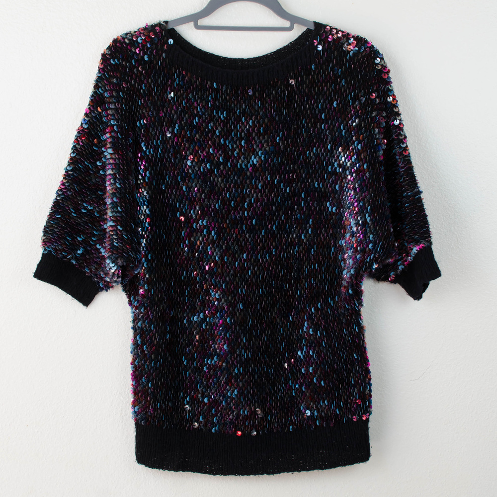 80s Vintage Sequin Embellished Shirt Multicolor